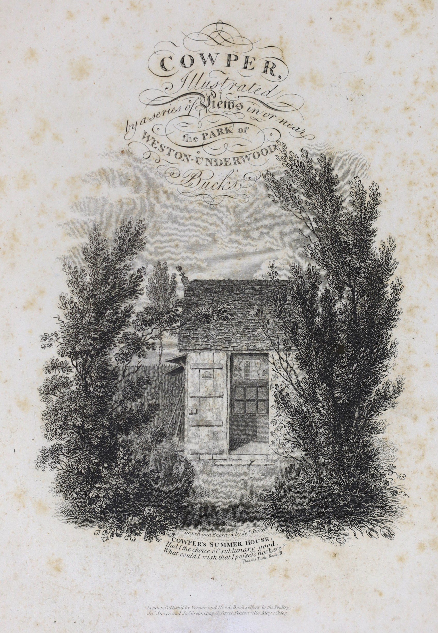 BUCKS: (Storer, James) The Rural Walks of Cowper; displayed in a series of views near Olney, Buckinghamshire ... with Descriptive Sketches, and a Memoir of the Poet's Life ... 16 plates, half title; old marbled boards wi